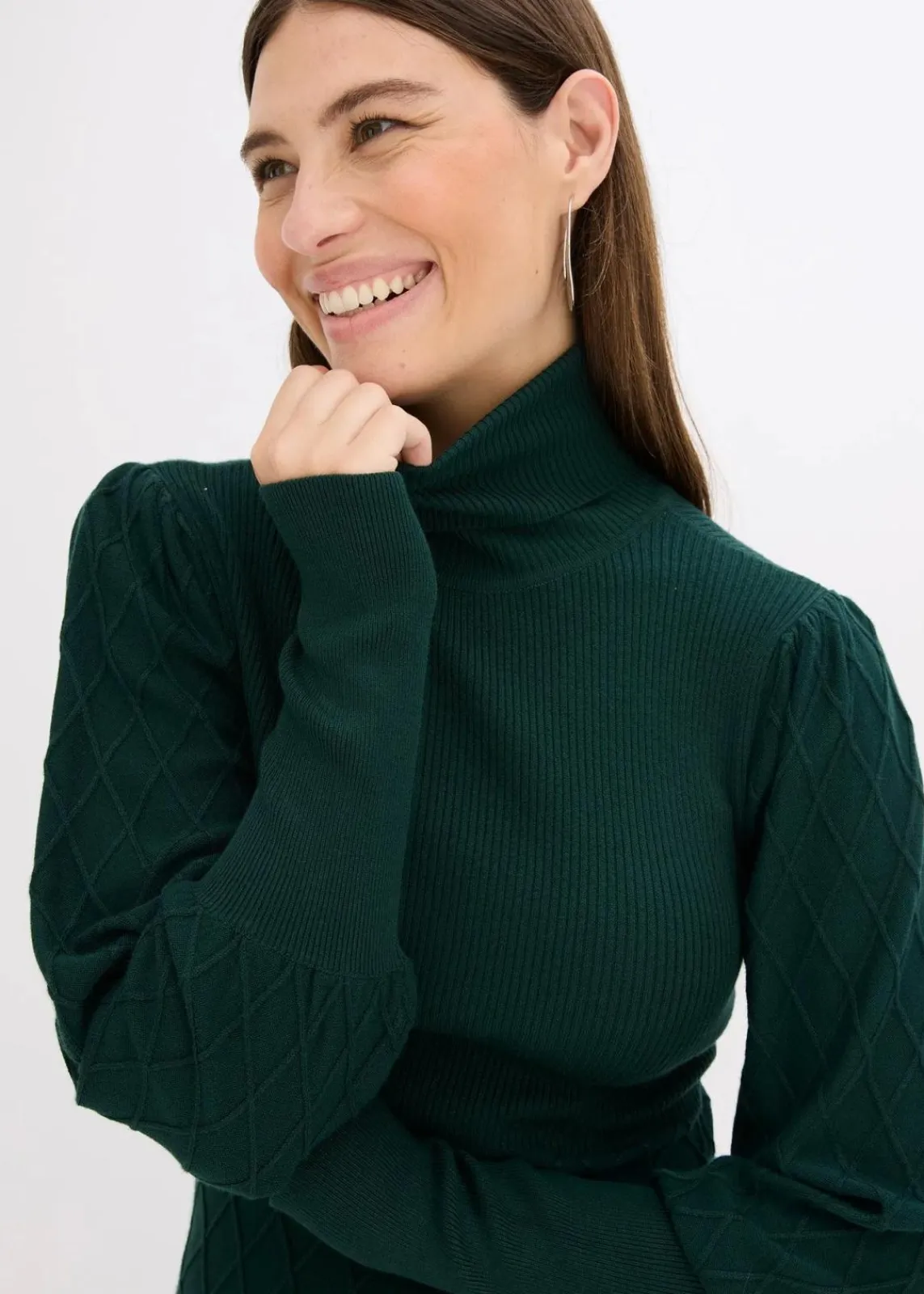 bonprix Kleider|Strickmode^Strickkleid mit Rollkragen tiefgrün