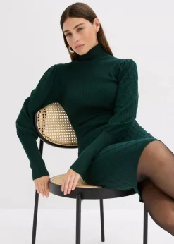 bonprix Kleider|Strickmode^Strickkleid mit Rollkragen tiefgrün