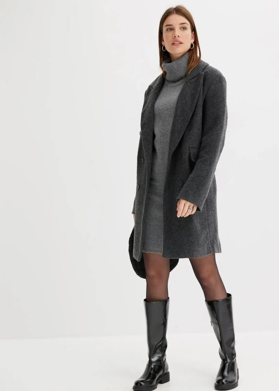 bonprix Bekleidung·Umstandsmode|Bekleidung·Pullover & Strickjacken^Strickkleid mit Rollkragen grau meliert