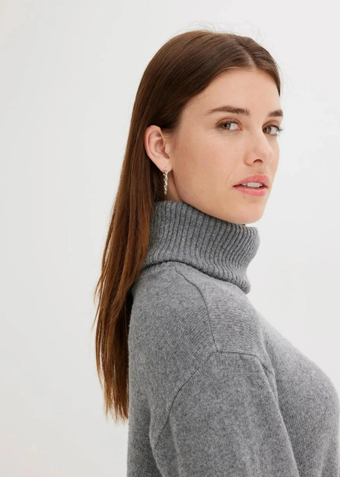 bonprix Bekleidung·Umstandsmode|Bekleidung·Pullover & Strickjacken^Strickkleid mit Rollkragen grau meliert