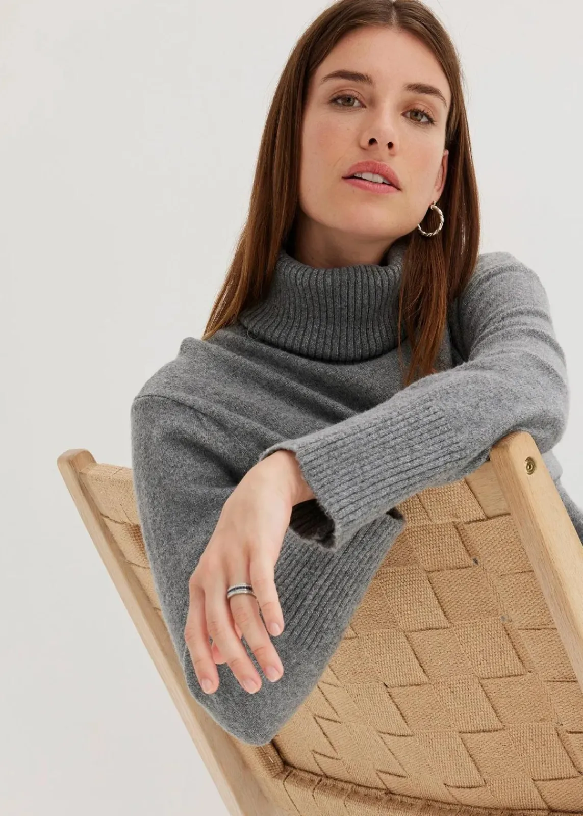 bonprix Bekleidung·Umstandsmode|Bekleidung·Pullover & Strickjacken^Strickkleid mit Rollkragen grau meliert