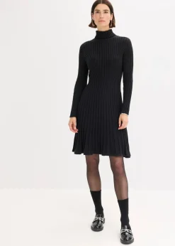 bonprix Bekleidung·Umstandsmode|Strickmode^Strickkleid mit Rollkragen schwarz