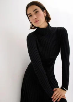 bonprix Bekleidung·Umstandsmode|Strickmode^Strickkleid mit Rollkragen schwarz
