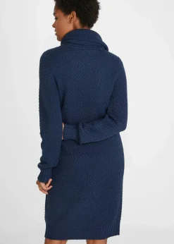 bonprix Bekleidung·Umstandsmode|Bekleidung·Pullover & Strickjacken^Strickkleid mit Schalkragen dunkelblau
