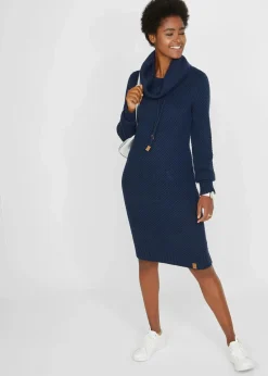 bonprix Bekleidung·Umstandsmode|Bekleidung·Pullover & Strickjacken^Strickkleid mit Schalkragen dunkelblau