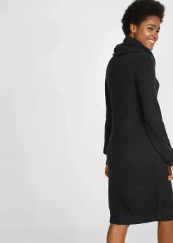 bonprix Kleider|Strickmode^Strickkleid mit Schalkragen schwarz