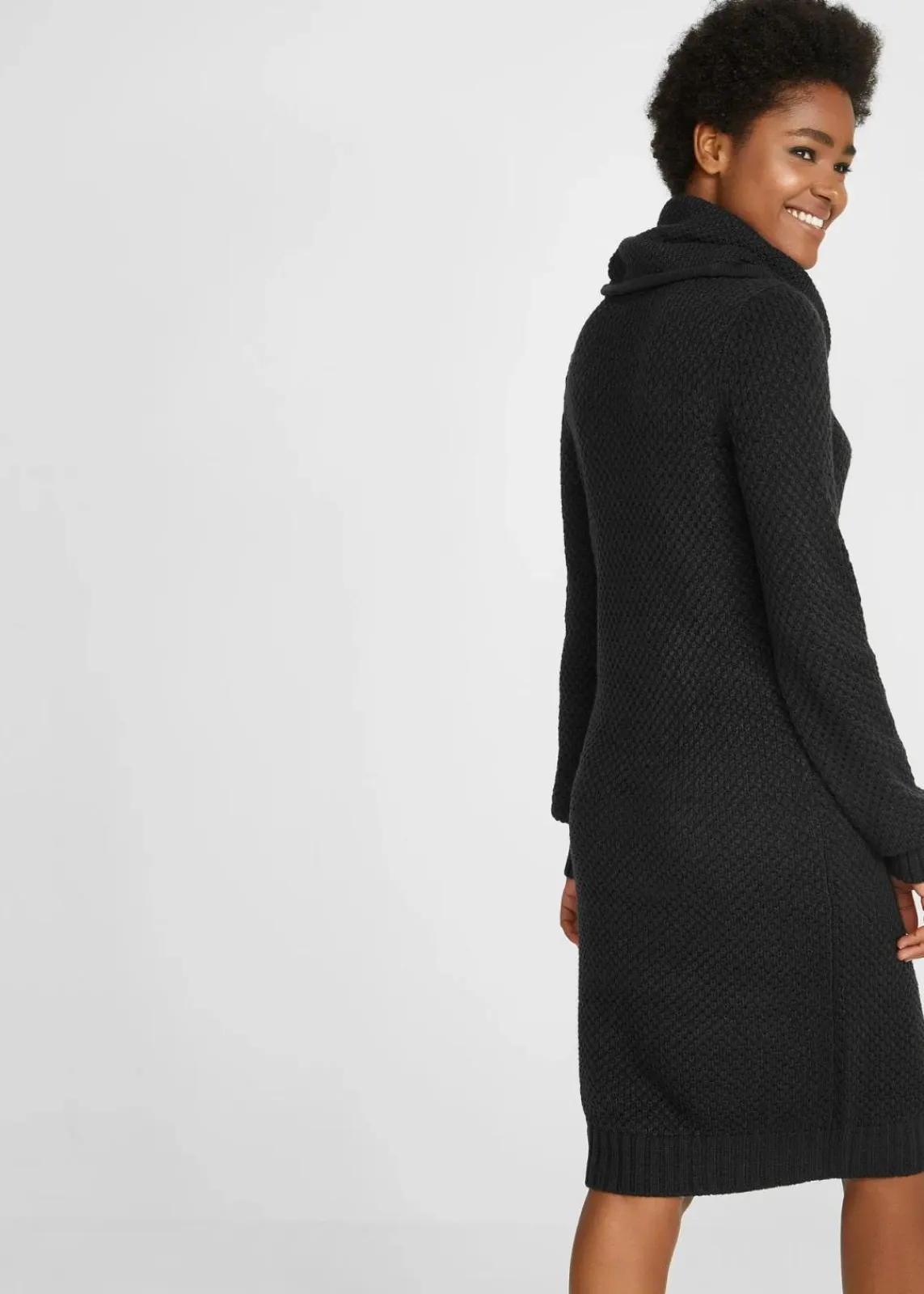 bonprix Kleider|Strickmode^Strickkleid mit Schalkragen schwarz