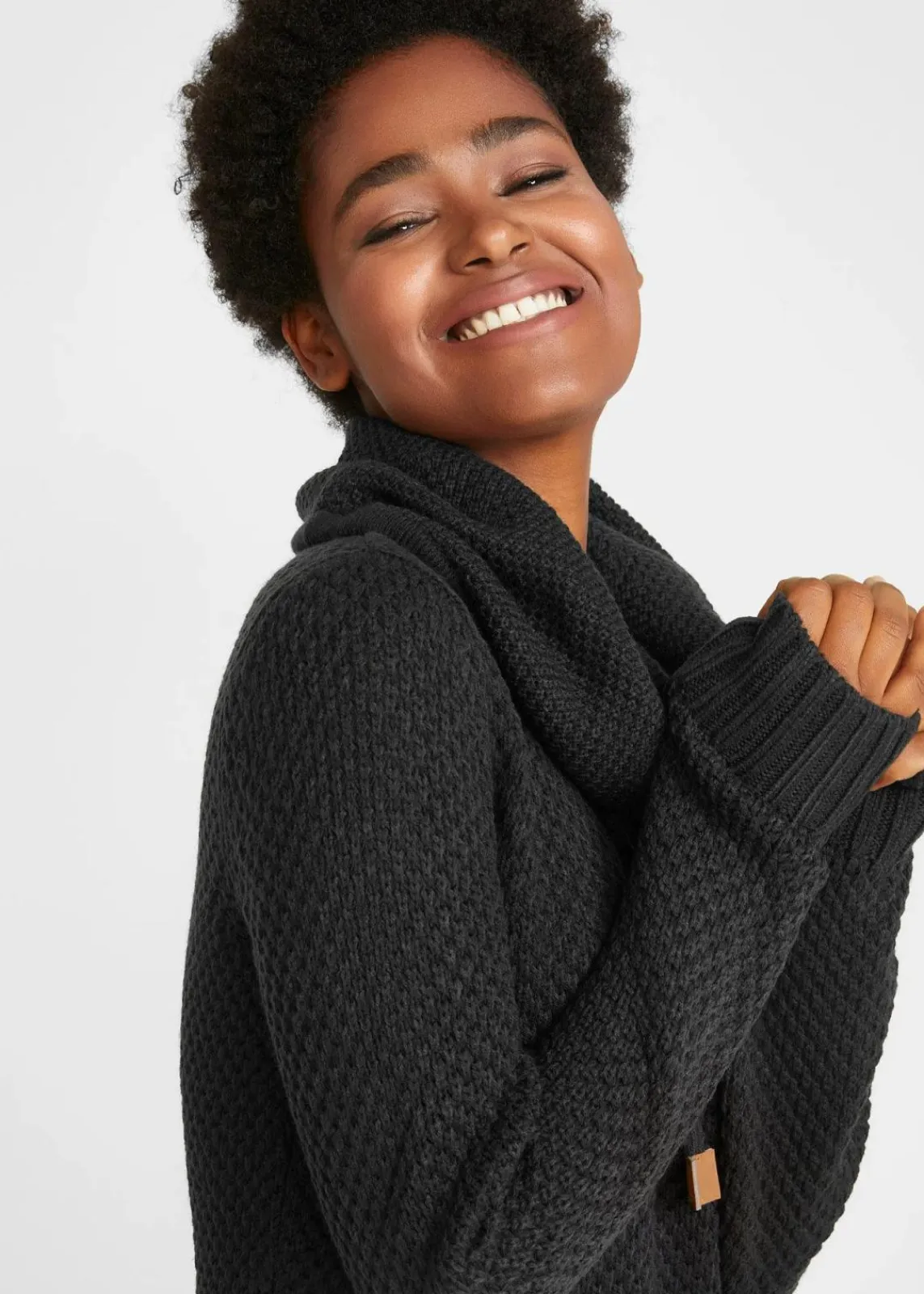bonprix Kleider|Strickmode^Strickkleid mit Schalkragen schwarz