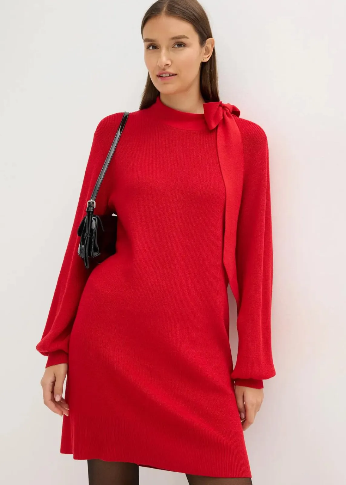 bonprix Bekleidung·Umstandsmode|Strickmode^Strickkleid mit Schleife aus softem Viskose-Mix salsarot