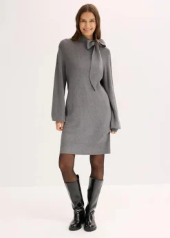 bonprix Bekleidung·Umstandsmode|Strickmode^Strickkleid mit Schleife aus softem Viskose-Mix grau meliert