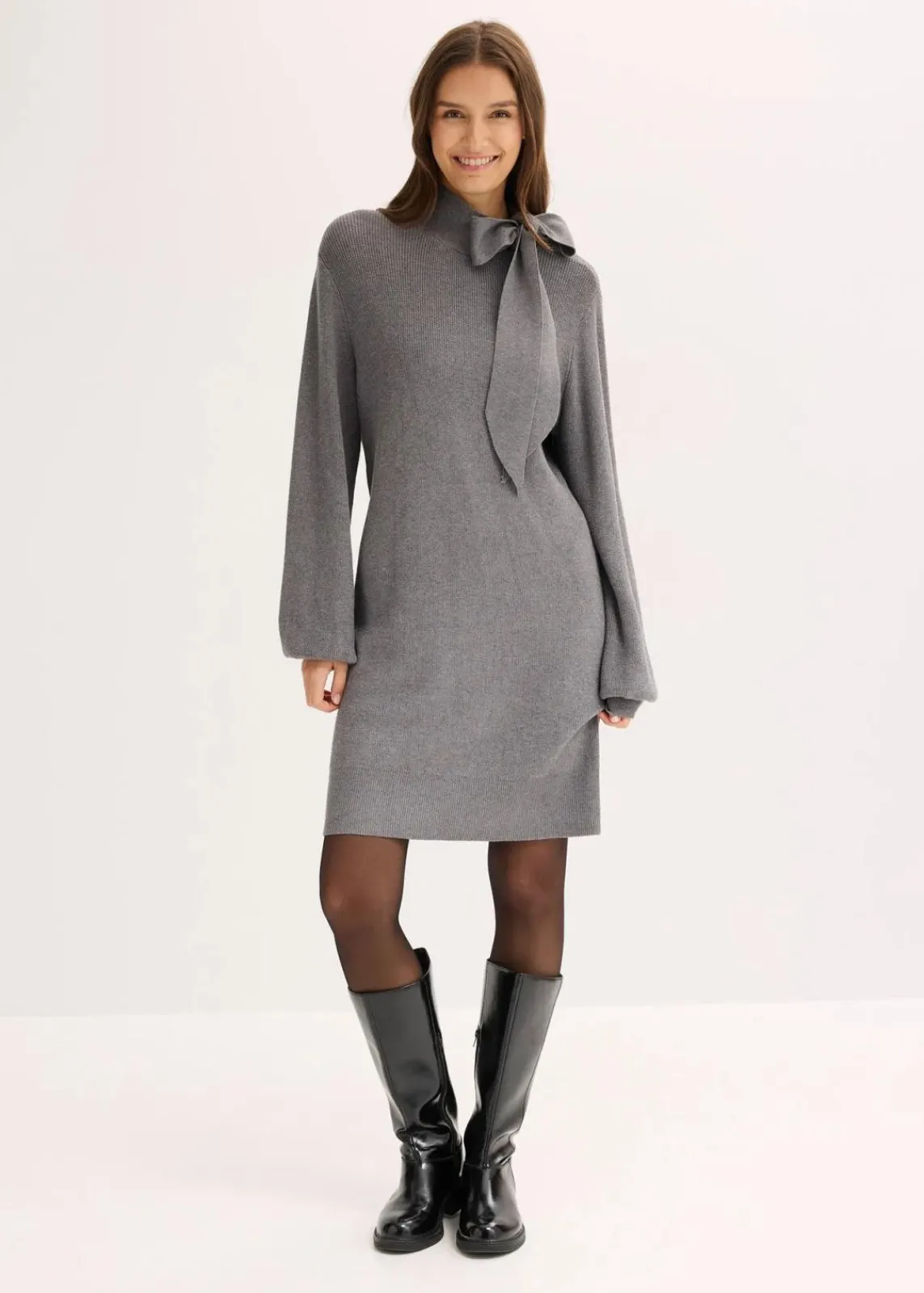 bonprix Bekleidung·Umstandsmode|Strickmode^Strickkleid mit Schleife aus softem Viskose-Mix grau meliert
