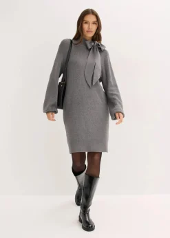 bonprix Bekleidung·Umstandsmode|Strickmode^Strickkleid mit Schleife aus softem Viskose-Mix grau meliert