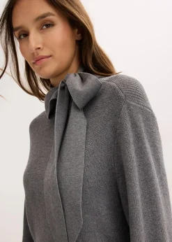 bonprix Bekleidung·Umstandsmode|Strickmode^Strickkleid mit Schleife aus softem Viskose-Mix grau meliert
