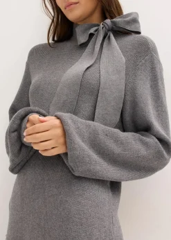 bonprix Bekleidung·Umstandsmode|Strickmode^Strickkleid mit Schleife aus softem Viskose-Mix grau meliert