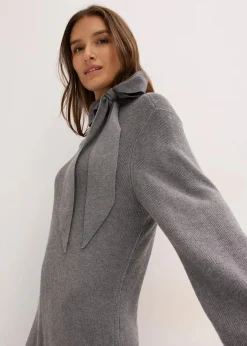 bonprix Bekleidung·Umstandsmode|Strickmode^Strickkleid mit Schleife aus softem Viskose-Mix grau meliert