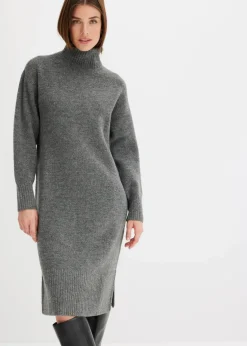 bonprix Bekleidung·Umstandsmode|Bekleidung·Pullover & Strickjacken^Strickkleid mit Schlitz anthrazit meliert