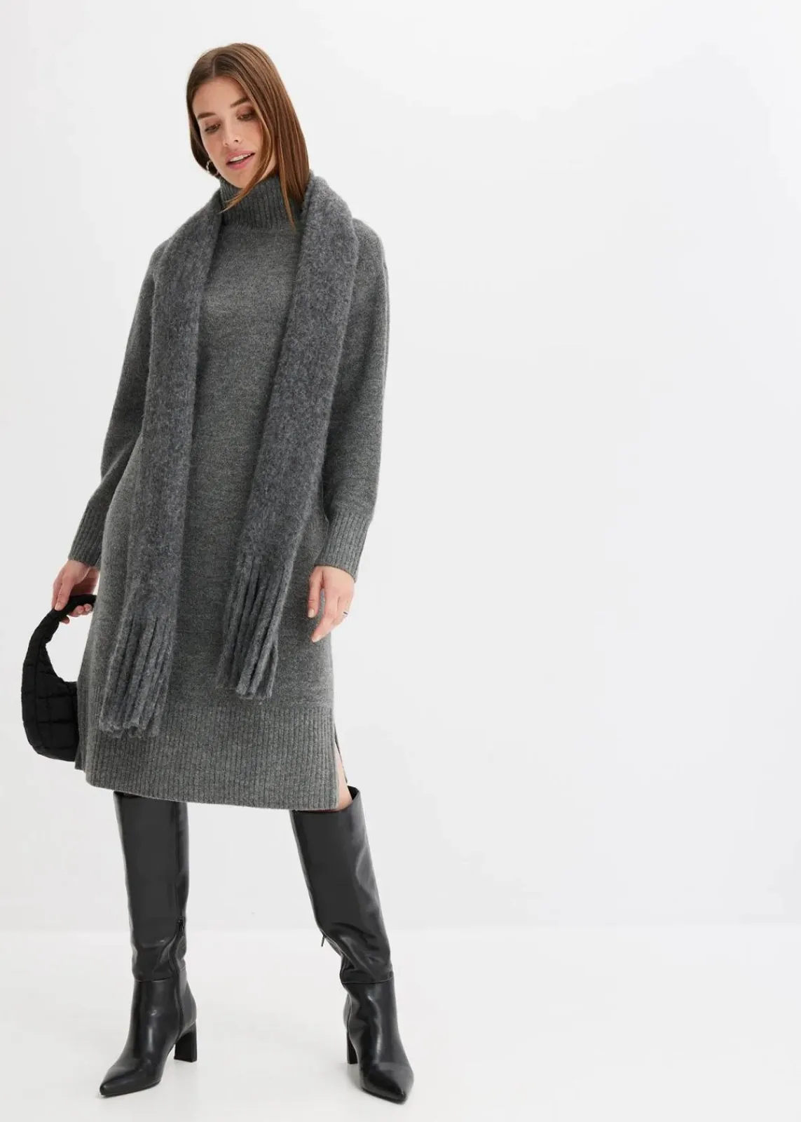 bonprix Bekleidung·Umstandsmode|Bekleidung·Pullover & Strickjacken^Strickkleid mit Schlitz anthrazit meliert