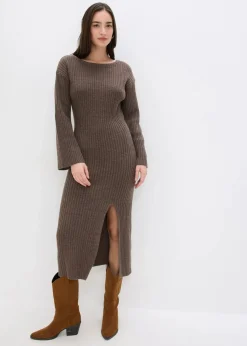 bonprix Bekleidung·Umstandsmode|Kleider^Strickkleid mit Schlitz lehmbraun