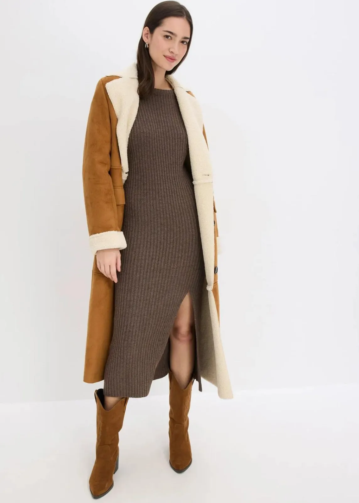 bonprix Bekleidung·Umstandsmode|Kleider^Strickkleid mit Schlitz lehmbraun