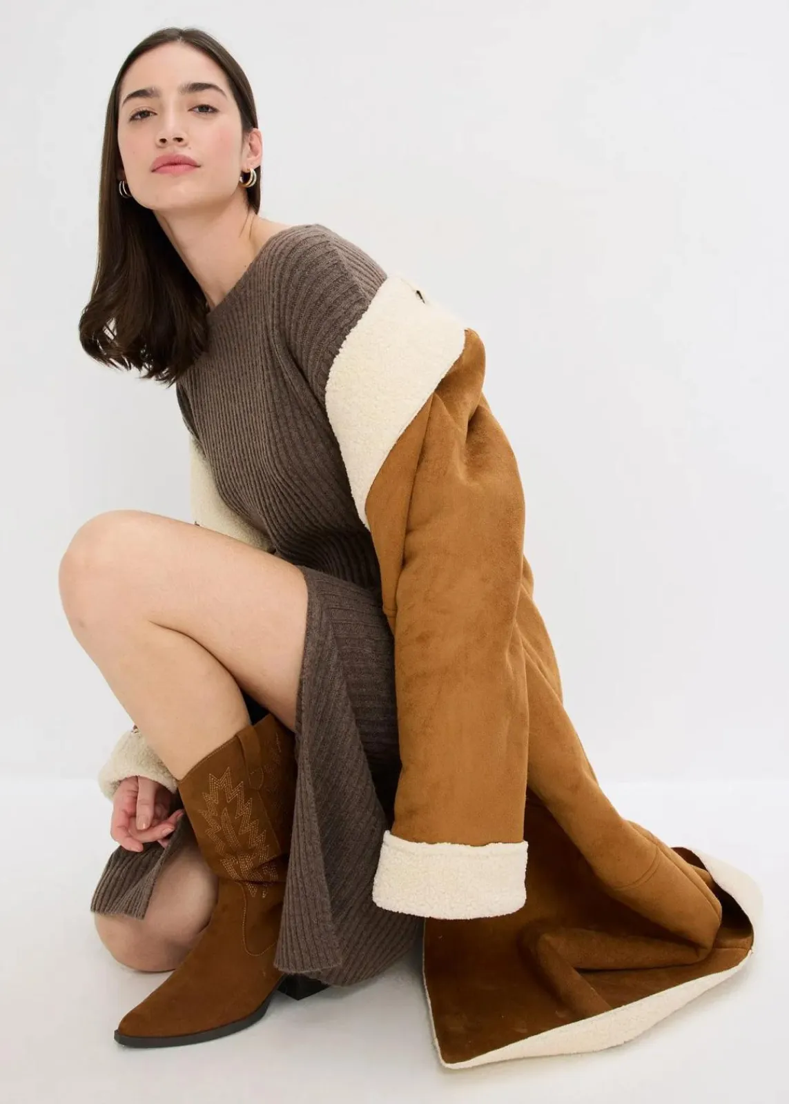 bonprix Bekleidung·Umstandsmode|Kleider^Strickkleid mit Schlitz lehmbraun