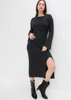 bonprix Bekleidung·Umstandsmode|Kleider^Strickkleid mit Schlitz anthrazit meliert