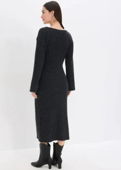 bonprix Bekleidung·Umstandsmode|Kleider^Strickkleid mit Schlitz anthrazit meliert