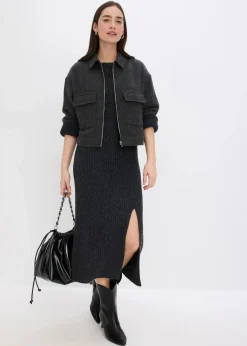 bonprix Bekleidung·Umstandsmode|Kleider^Strickkleid mit Schlitz anthrazit meliert