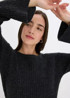 bonprix Bekleidung·Umstandsmode|Kleider^Strickkleid mit Schlitz anthrazit meliert