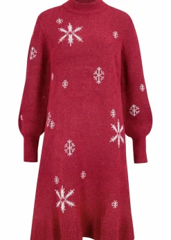 bonprix Bekleidung·Umstandsmode|Strickmode^Strickkleid mit Schneeflocken-Print abendrot
