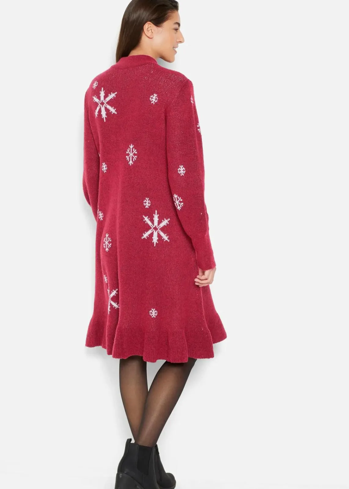 bonprix Bekleidung·Umstandsmode|Strickmode^Strickkleid mit Schneeflocken-Print abendrot
