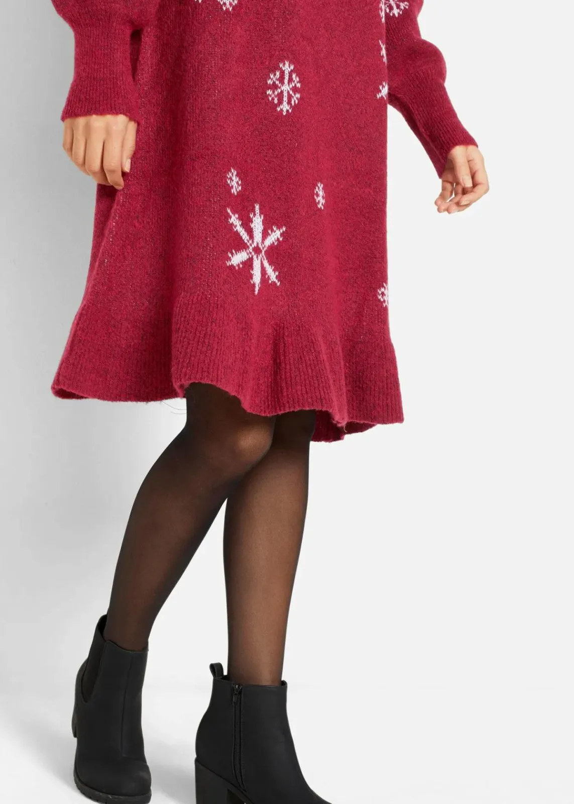 bonprix Bekleidung·Umstandsmode|Strickmode^Strickkleid mit Schneeflocken-Print abendrot