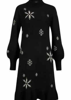 bonprix Bekleidung·Umstandsmode|Strickmode^Strickkleid mit Schneeflocken-Print schwarz