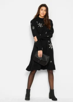 bonprix Bekleidung·Umstandsmode|Strickmode^Strickkleid mit Schneeflocken-Print schwarz