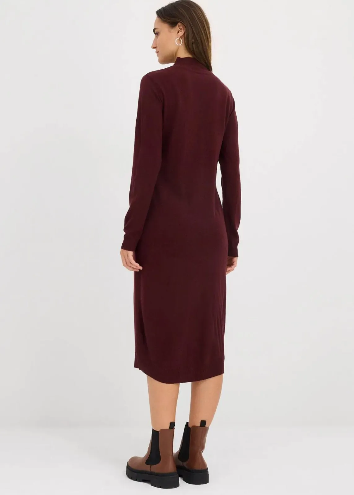 bonprix Kleider|Basics^Strickkleid mit Stehkragen tiefgrün