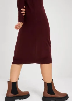 bonprix Kleider|Basics^Strickkleid mit Stehkragen tiefgrün