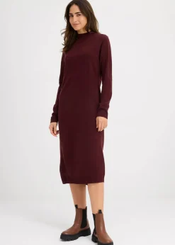 bonprix Bekleidung·Umstandsmode|Strickmode^Strickkleid mit Stehkragen weinrot