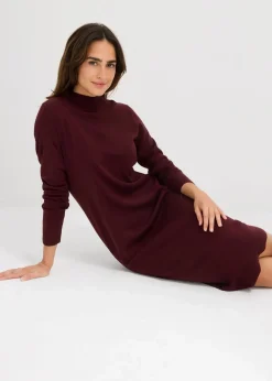 bonprix Bekleidung·Umstandsmode|Strickmode^Strickkleid mit Stehkragen weinrot