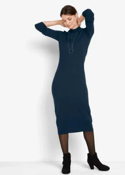 bonprix Kleider|Basics^Strickkleid mit Stehkragen dunkelblau