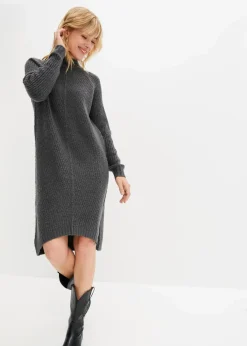 bonprix Bekleidung·Umstandsmode|Bekleidung·Pullover & Strickjacken^Strickkleid mit Vokuhila-Saum anthrazit meliert