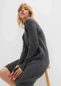 bonprix Bekleidung·Umstandsmode|Bekleidung·Pullover & Strickjacken^Strickkleid mit Vokuhila-Saum anthrazit meliert