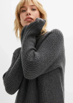 bonprix Bekleidung·Umstandsmode|Bekleidung·Pullover & Strickjacken^Strickkleid mit Vokuhila-Saum anthrazit meliert