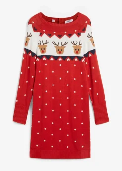 bonprix Bekleidung·Umstandsmode|Strickmode^Strickkleid mit Weihnachtsmotiv rot