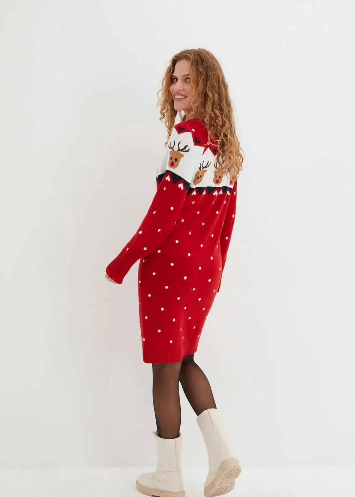 bonprix Bekleidung·Umstandsmode|Strickmode^Strickkleid mit Weihnachtsmotiv rot