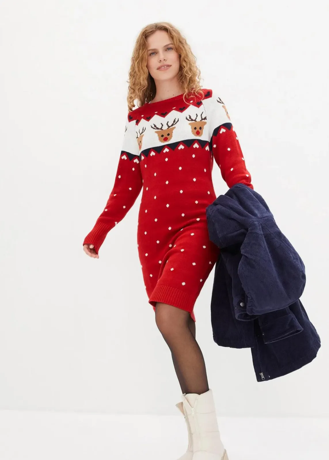 bonprix Bekleidung·Umstandsmode|Strickmode^Strickkleid mit Weihnachtsmotiv rot