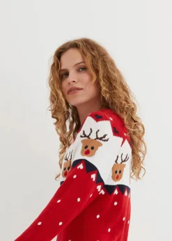bonprix Bekleidung·Umstandsmode|Strickmode^Strickkleid mit Weihnachtsmotiv rot
