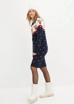 bonprix Bekleidung·Umstandsmode|Strickmode^Strickkleid mit Weihnachtsmotiv dunkelblau