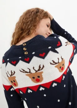 bonprix Bekleidung·Umstandsmode|Strickmode^Strickkleid mit Weihnachtsmotiv dunkelblau