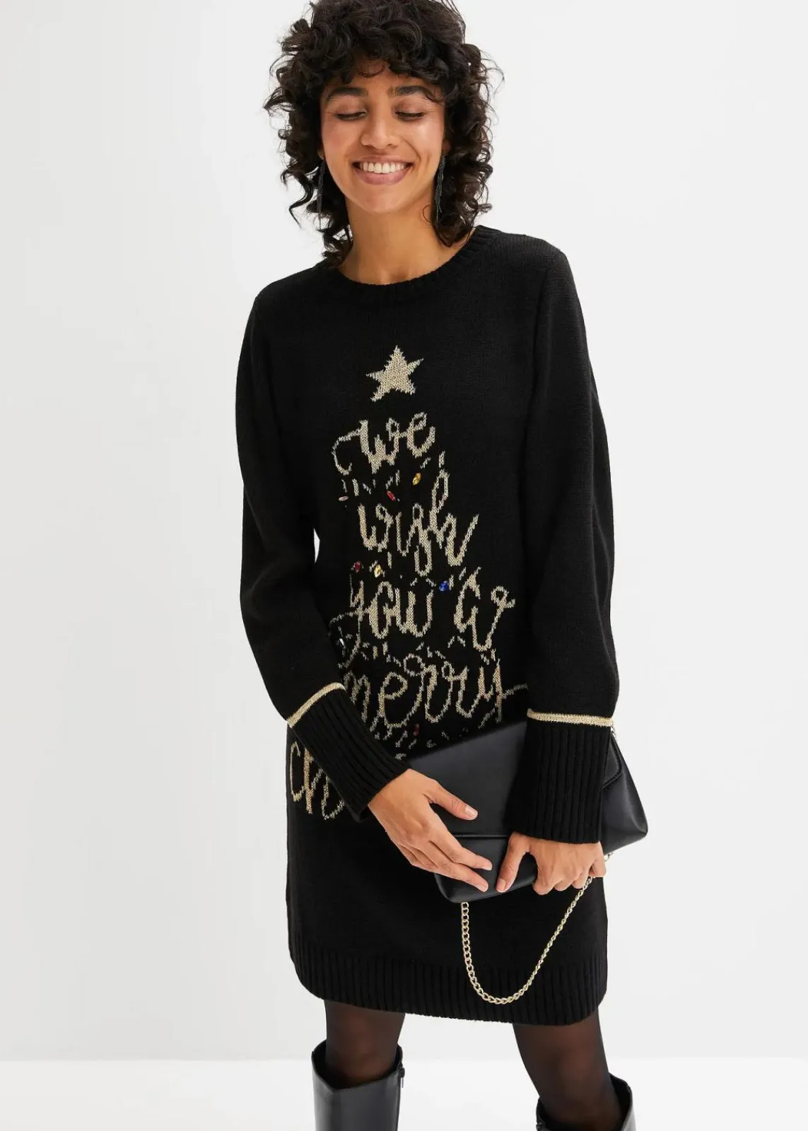 bonprix Bekleidung·Umstandsmode|Bekleidung·Pullover & Strickjacken^Strickkleid mit Weihnachtsmotiv schwarz