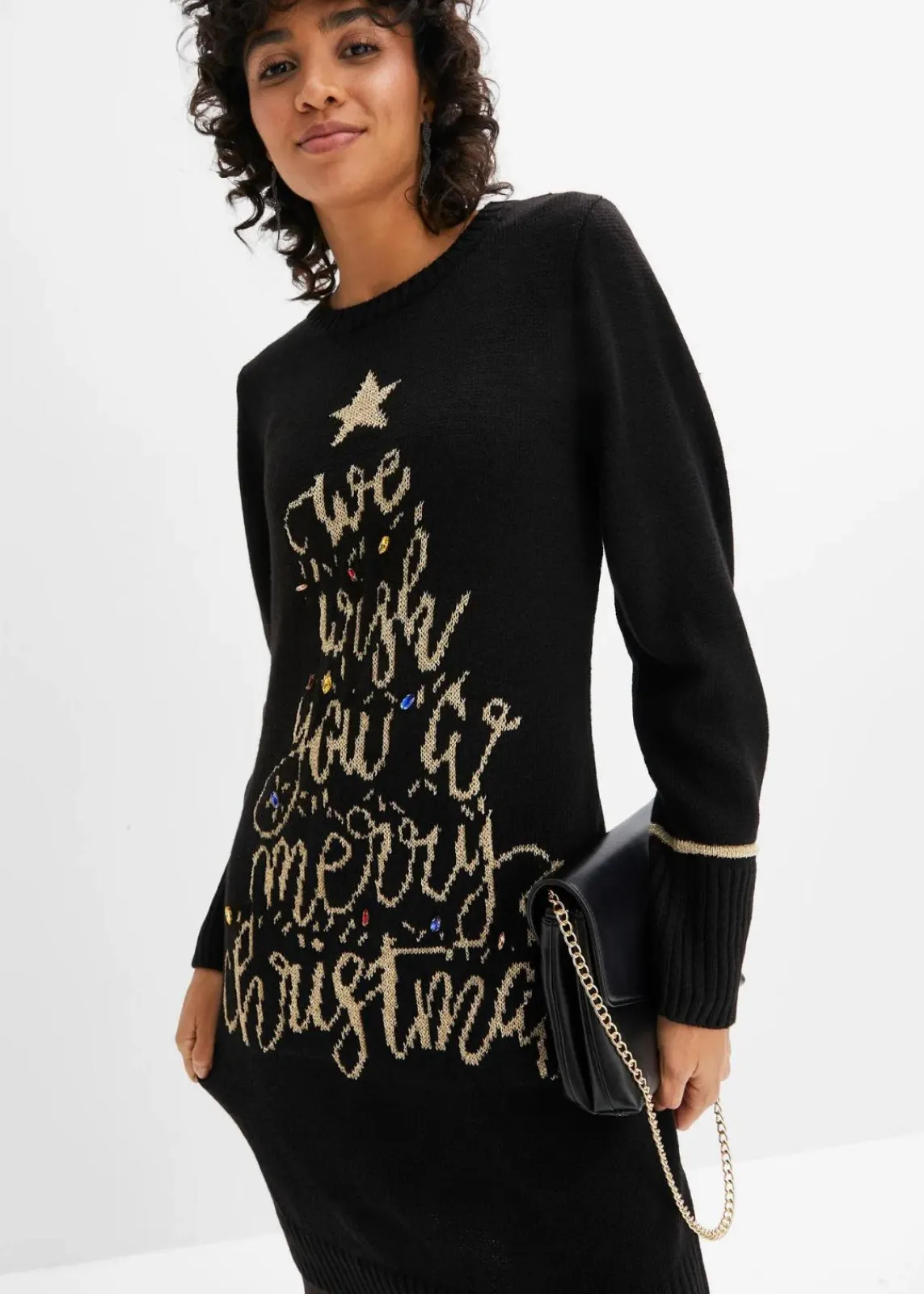 bonprix Bekleidung·Umstandsmode|Bekleidung·Pullover & Strickjacken^Strickkleid mit Weihnachtsmotiv schwarz