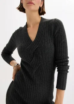 bonprix Kleider|Strickmode^Strickkleid mit Wollanteil anthrazit meliert meliert